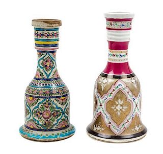 Two Persian Pottery Hookah Bases Height of tallest 10 1/2 inches.