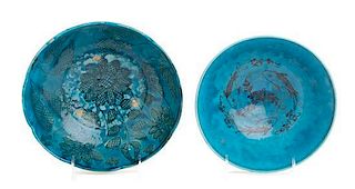* Two Persian Pottery Bowls Diameter of largest 8 3/8 inches.