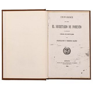 Pacheco, Carlos. Informe que Rinde el Srio. de Fomento a la H. Cámara de Diputados sobre Colonización y Terrenos Baldíos. México, 1885.