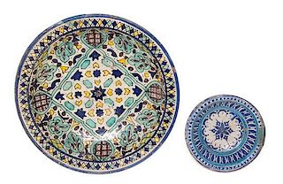* Two Islamic or Mediterranean Faience Footed Bowls Diameter of first 15 1/4 inches.