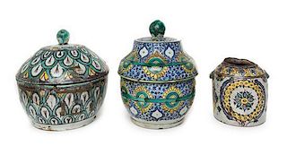 * Three Islamic Faience Vessels Height of tallest 10 1/2 inches.