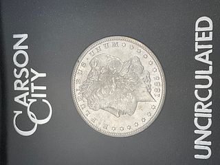 1885 CC Uncirculated Morgan Silver Dollar in Display Case with original box and COA
