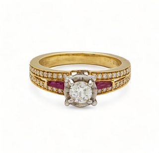 Diamond, Ruby, And 14 Kt. Yellow Gold Lady's Ring, Size 6.5