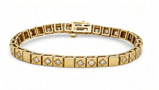 Diamond And 14 Kt. Yellow Gold Bracelet L 7.25"