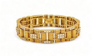 Jose Hess, 18 K Yellow Gold And Diamond Bracelet L 7.2" 72g