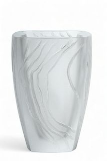 Lalique (French) 'Yasna' Frosted Crystal Vase, H 8" W 5.5" L 5.5"