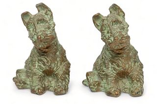 McClelland Barclay Patinated Metal Scottish Terrier Bookends Ca. 1932, H 6"