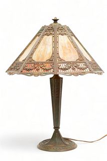 Caramel Color 8 Sided Glass Lamp Ca. 1910, H 24" Dia. 19"