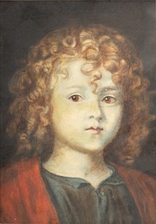 Watercolor on Paper, Ca. 1920, "Curly Hair Child", H 8.8" W 6.2"