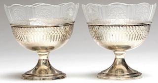 Pair of Sterling Silver & Glass Ice Cream Bowls