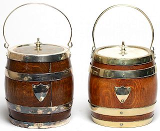 2 English Oak Biscuit Barrels, ca. 1900