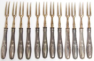 12 Art Nouveau Silver & Brass Hors d'oeuvre Forks