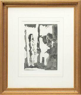 Pablo Picasso (Spanish, 1881-1973) Aquatint on Wove Paper, 1966, "Peintre Et Modele Aux Cheveux Longs", H 15" W 10.75"