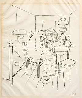 George Grosz (German, 1893-1959) Lithograph on Paper, 1921, "Schwimme, Wer Schwimmen Kann, Und Wer Zu Plump Ist, Geh Unter!", H 16.5" W 15"