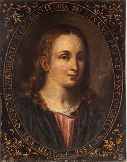 In the Manner of Domenico Zampieri (Italian, 1581-1641) Oil on Copper 18th/19th C., "Portrait of a Child, Luke 2:49", H 10" W 8"