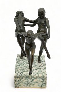 Pierre Le Faguays (French, 1892-1962) Art Deco Bronze Sculpture "La Dance", H 14" W 7" L 12"