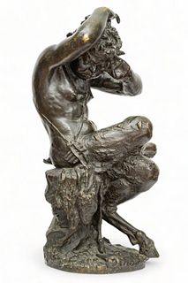 After Claude Michel Clodion (French, 1738-1814) Bronze Sculpture 19th C., "Young Satyr", H 23.5" W 16" Depth 11"