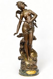 After Auguste Moreau (French, 1834-1917) Bronze Sculpture Ca. 1900, "Naissance De La Pearle", H 26"