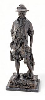 After Auguste Moreau (French, 1834-1917) Bronze Sculpture Ca. 1880-1900, "Boy Hunter", H 19.5"