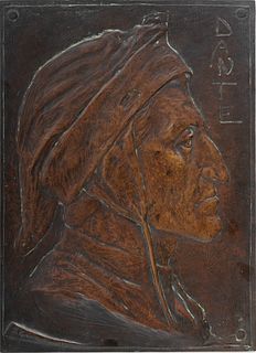 Paul Ludwig Kowalczewski (German, 1865-1910) Bronze Plaque, Early 20th C., "Dante", H 12.25" W 8.75"