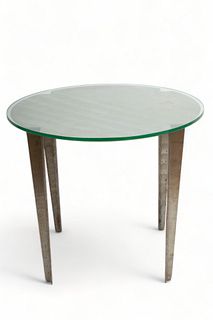 Steel And Glass Side Table, Ca. Later 20th C., H 22.5" Dia. 27"