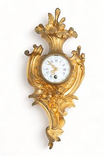 French Louis XVI Style D'ore Bronze Wall Mounted Clock Ca. 1890-1910, H 12" W 5.5" L 3"