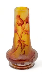 Daum Nancy Art Glass Bud Vase Ca. 1900, "Thistles", H 4.5"