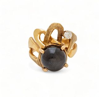 Black Star Sapphire, Diamond & 14kt Yellow Gold Ring, 10g Size: 8