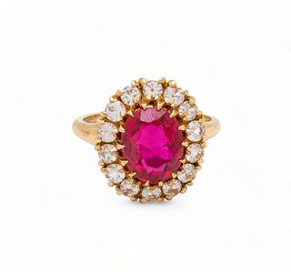 Synthetic Ruby & 10K Yellow Gold Ring, 4g Size: 6.75