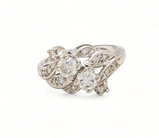 Diamond And 14K White Gold Ring, Ca. 1930, 4.5g Size: 6.5