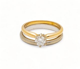 Diamond (approx. 70pt.) And Band Wedding Set, 14K Yellow & White Gold, 4g 2 pcs Size: 7.5