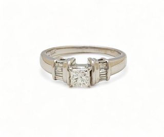 Square Cut Diamond (approx. .50ct), 14K White Gold Ring, 4.5g Size: 7