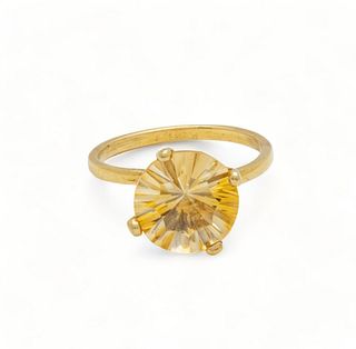 Round Brilliant Cut Citrine & Yellow Gold Ring, 2g Size: 5.75