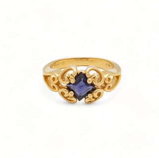 Square Cut Iolite And 14kt Yellow Gold Ring, 5g Size: 7
