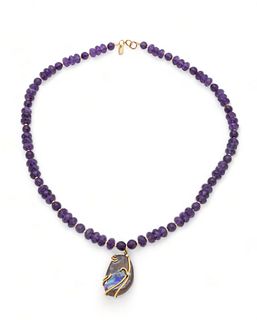 Amethyst And 14k Yellow Gold Necklace, L 19.5" 42g