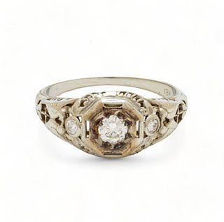 Diamond (20pts) And 18K White Gold Ring, Ca. 1930, 2g Size: 4.75
