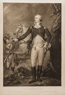 Early 1800's Engraving on Paper George Washington on the Battlefield of Trenton, H 30.5" W 22.5"