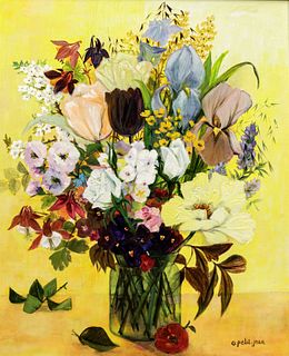 O. Petit Jean Oil on Canvas "Floral Still Life", H 29" W 24"