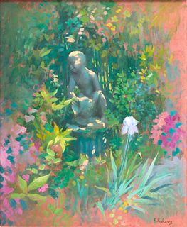 Marcos Blahove (Ukranian, 1928-2012) Oil on Board, "Garden Landscape", H 13.5" W 11.25"