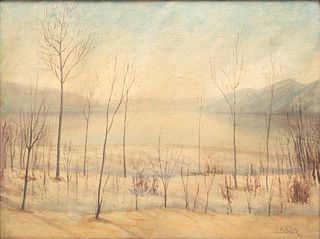 G. Provosto Oil on Canvas, "Winter Forest Lake", H 23" W 31"