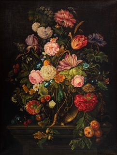 G.G. Lorandi (American) Oil on Canvas, Early to Mid 20th C., "Still Life with Flowers", H 34" W 26"