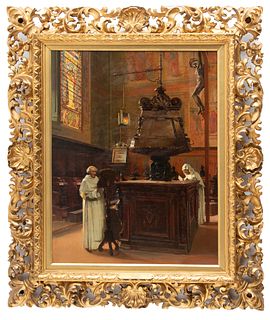 Antonio Mario Aspettati (Italian, 1880-1949) Oil on Canvas, Early 20th C., "Santa Maria Novella Interior", H 27.5" W 23.5"