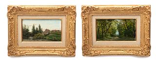 G.L. Bayard Oils on Wood Panels, Ca. 1887, "Saint Brevin Landscapes,", H 5.5" W 9" 2 pcs