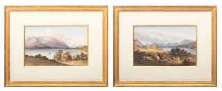 Scottish Watercolors on Paper, Ca. Late 19th C., "Views of Loch Awe", H 6.75" W 10.5" 2 pcs