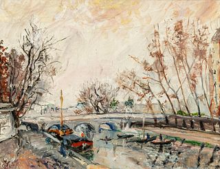 Herant Gulbenkian (French, 1881-1968) Oil on Canvas, "Seine", H 19.75" W 25.75"