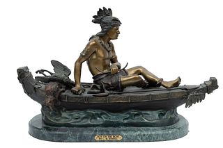 After Duchoiselle (French 19th C.) Bronze Sculpture, "Allegory of the Hunt", H 18" W 9" L 25"