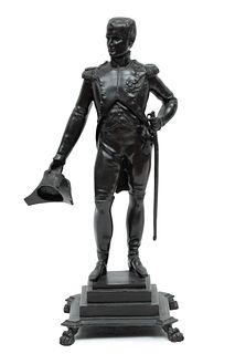 Ceciani (Italian 19th C.) Bronze Sculpture of Napoleon Saluting, H 19.5" W 11" L 8"