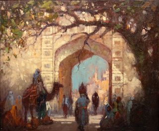 George Thompson Pritchard (New Zealander-American, 1878-1962) Oil on Canvas, Ca. 1920, "City Gates, Morocco", H 25" W 30"