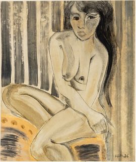 In the Manner of Henri Matisse (French, 1869-1954) Charcoal And Graphite on Paper, "Seated Nude", H 21" W 17.2"
