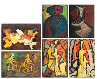 Bertalan Bodnar (Hungarian, 1909-1985) Oil on Masonite Boards, Untitled Abstract Compositions, H 18" W 12" 6 pcs